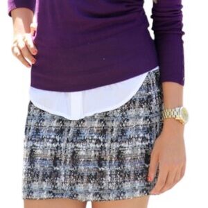 J Crew Gilded Tweed Mini Skirt - Blue/Black/White Size 4
